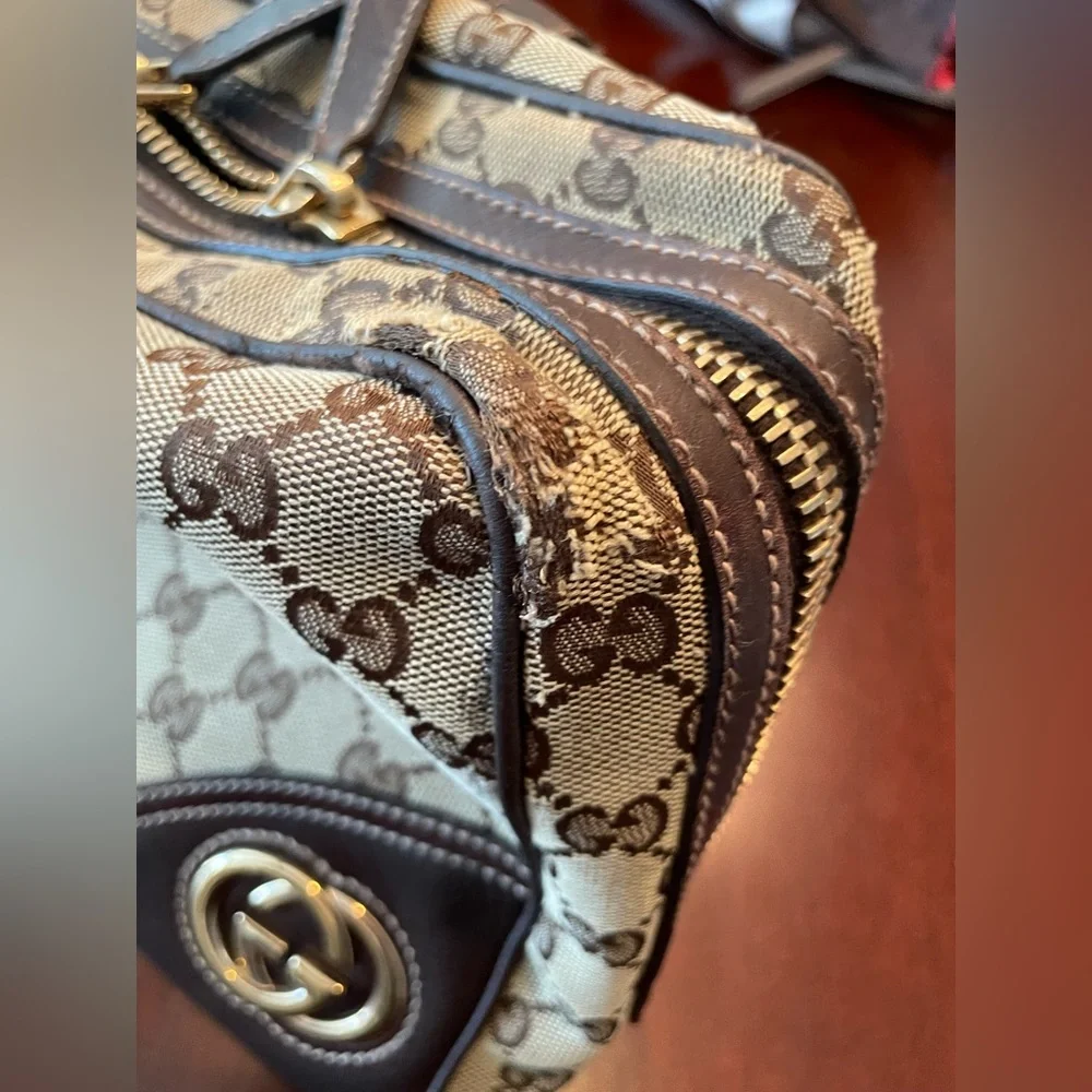 Vintage Gucci Beige and Brown Monogram Shoulder Bag - Picture 11 of 15